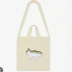 NWT Maison Kitsune Canvas Tote Bag Rainbow Fox Cream